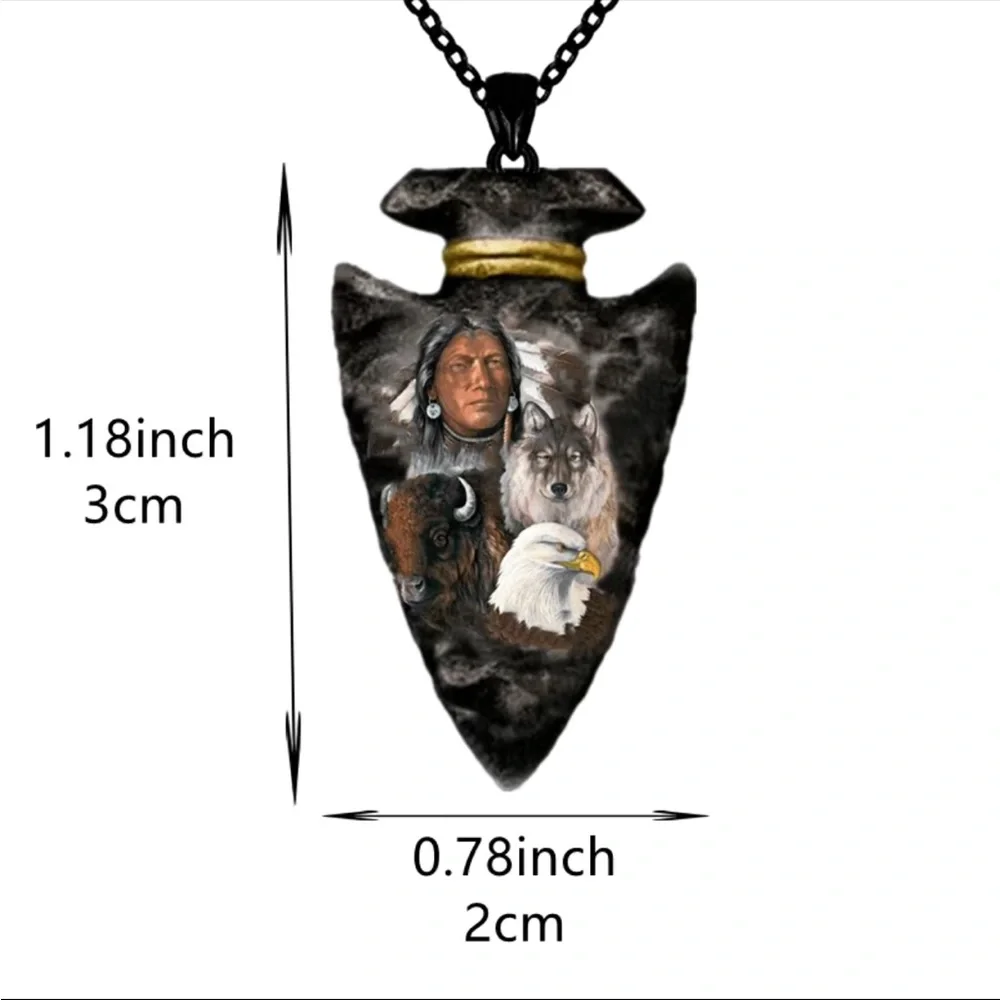 Native American/Animal Geometric Triangle Pendant Black Necklace Faux Fa…‎